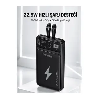 Powerbank Hızlı Şarj 10000 mAh Dahili Kablo Yeni Nesil