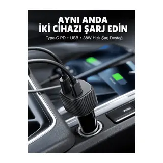 38W Oto Çakmaklık Araç Içi Şarj Cihazı Hızlı Şarj Uzun Ömürlü Yeni Nesil