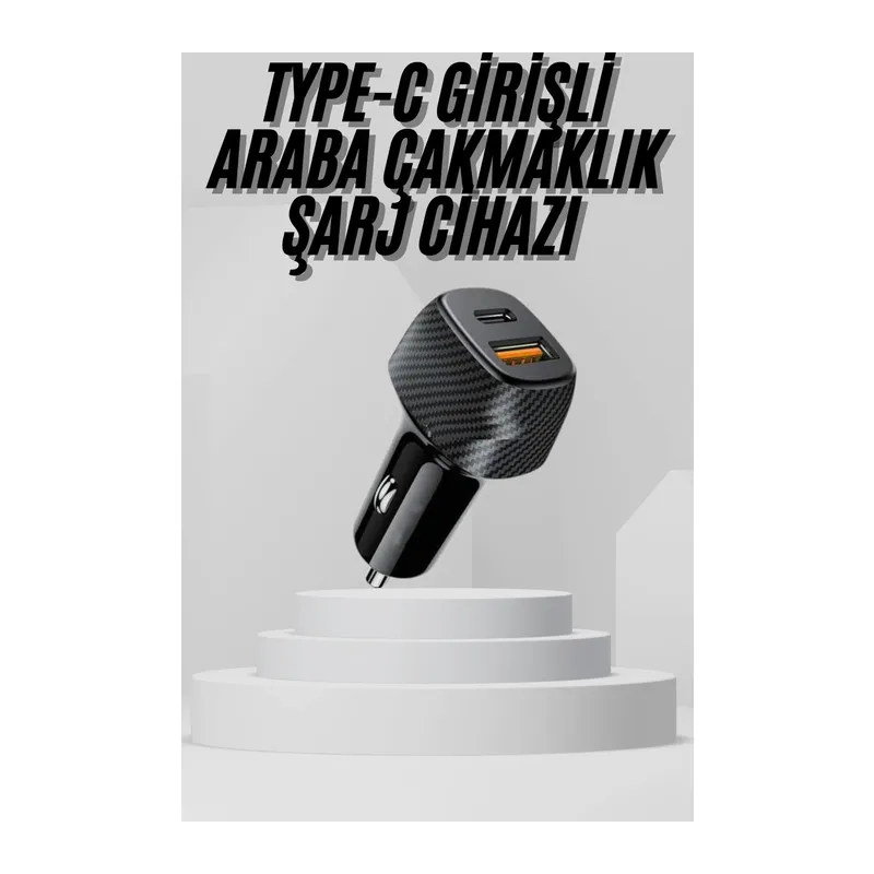 Araç İçi Şarj Cihazı 38W Güç Kapasiteli Type-C Girişli Araba Çakmaklık