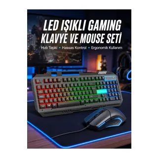 Işıklı Oyuncu Q Klavye Mouse Seti Siyah Gaming Oyuncu Klavye Yeni Nesil