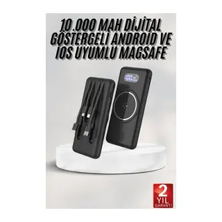 Wireless Powerbank 10000 Mah LED Ekranlı Dahili Kablolu Hızlı Şarj