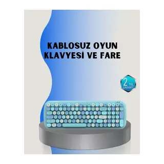 Retro Tarz Kablosuz Klavye Mouse Seti – 104 Tuşlu, Ergonomik Tasarım