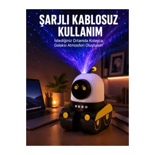 Robot Tasarımlı Bluetooth Hoparlörlü Yıldızlı Gökyüzü Projektör Yeni Nesil