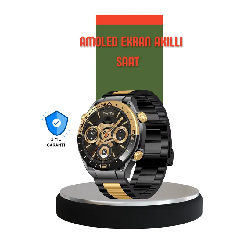 Amoled Ekran Akıllı Saat Bluetooth 5.1 Çağrı Destekli 3 Bileklikli