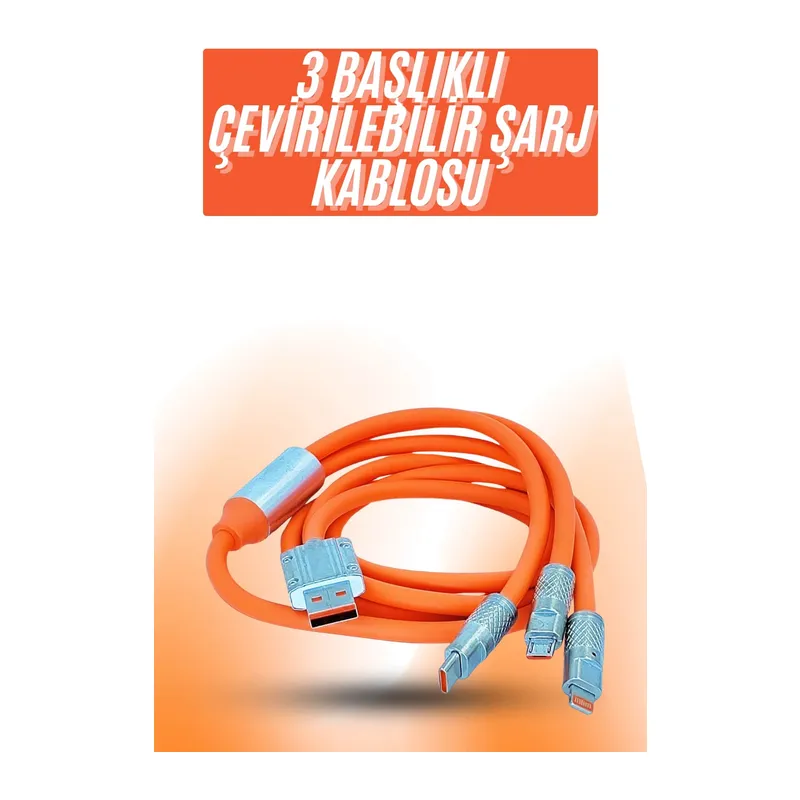 Çoklu Şarj Kablosu USB Type-C İOS Uyumlu 120W Hızlı Şarj Kablosu