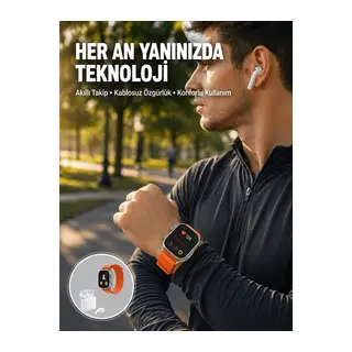 S8 Ultra Akıllı Saat ve Bluetooth Kablosuz Kulaklık 2’li Set Yeni Nesil