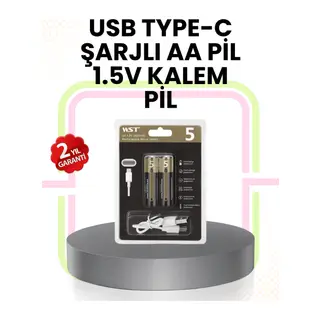 Tekrar Şarj Edilebilir AA USB Type-C Pil | 1000+ Döngü | 1.5V Sabit Voltaj