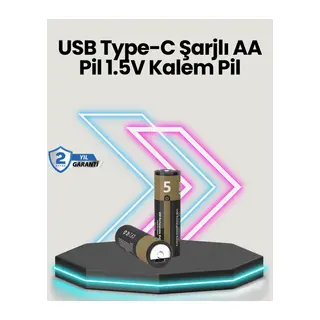 Yüksek Performanslı AA USB Şarjlı Lityum Pil | 1.5V Sabit Güç | 2’li Paket