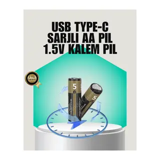 1.5V AA Şarjlı Lityum Pil | 1000+ Kez Şarj Edilebilir | Hızlı Type-C Şarj (2 Adet)
