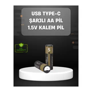 USB Type-C Girişli Şarjlı AA Lityum Pil | 1.5V Sabit Çıkış | 3200mWh (2'li Paket)