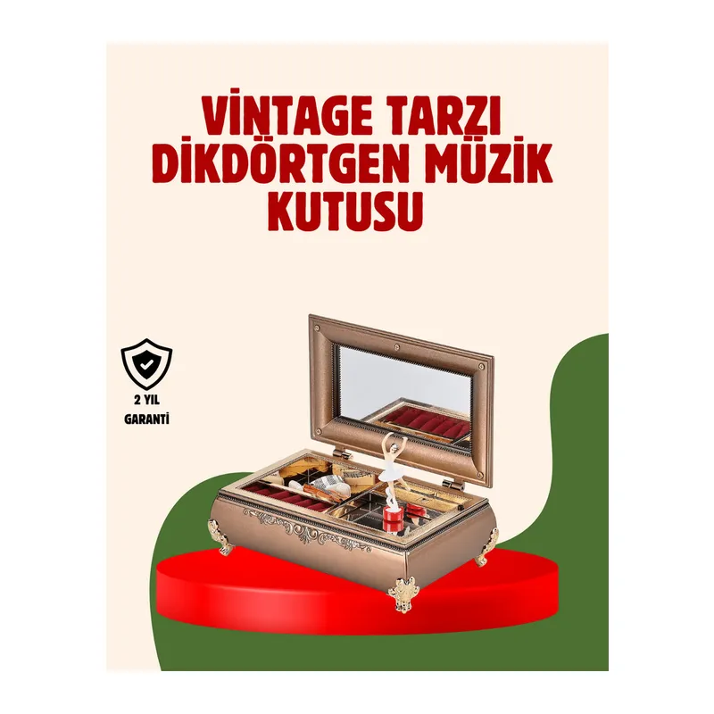 Piyano Şeklinde Balerinli Müzik Kutusu Takı Bölmeli Şık Model