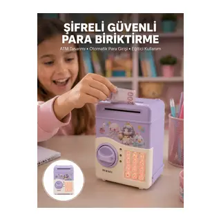 Çocuklar İçin Elektronik Şifreli Para Biriktirme Kumbarası Mor