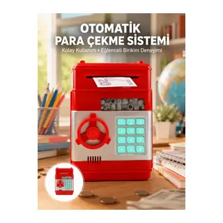 Kırmızı Şifreli ATM Kasa Para Yutan Kumbara