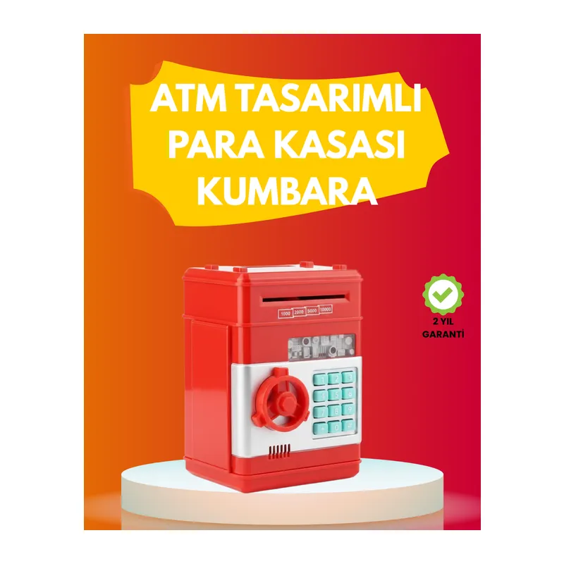 ATM Görünümlü Kırmızı Elektronik Şifreli Kumbara