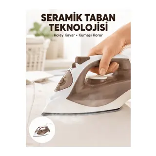 2200 Watt Buharlı Ütü Kahverengi Seramik Taban Şok Buharlı