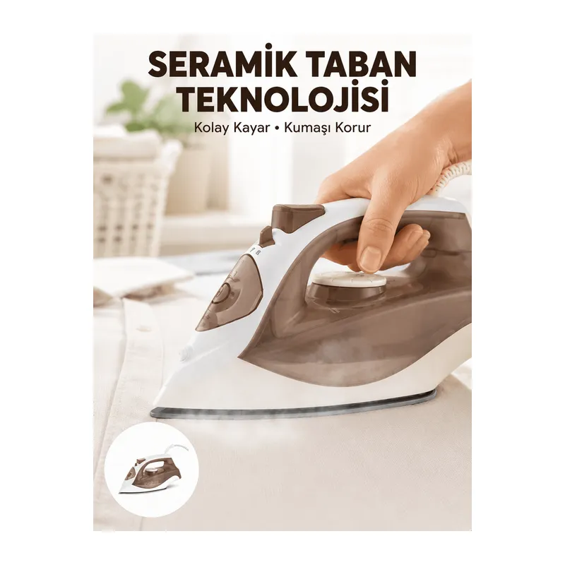 2200 Watt Buharlı Ütü Kahverengi Seramik Taban Şok Buharlı