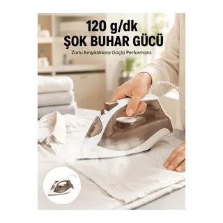 Seramik Tabanlı Buharlı Ütü 2200W Dikey Ütüleme 300ml Kahverengi