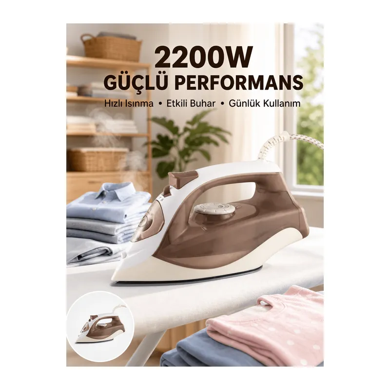 Buharlı Ütü 2200W Kireç Önleyici Self Clean Damlatmaz Kahverengi