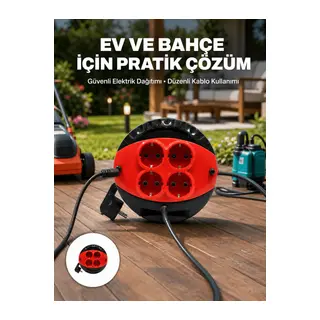 Türkiye Üretimi 5 Metre 4 Prizli Kablolu Makara