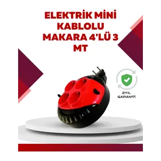 Kırmızı Renk 3 Metre 4’lü Kablolu Priz Makarası