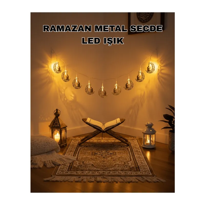 Ay ve Secde Tasarımlı Sıcak Beyaz LED Ramazan Işığı
