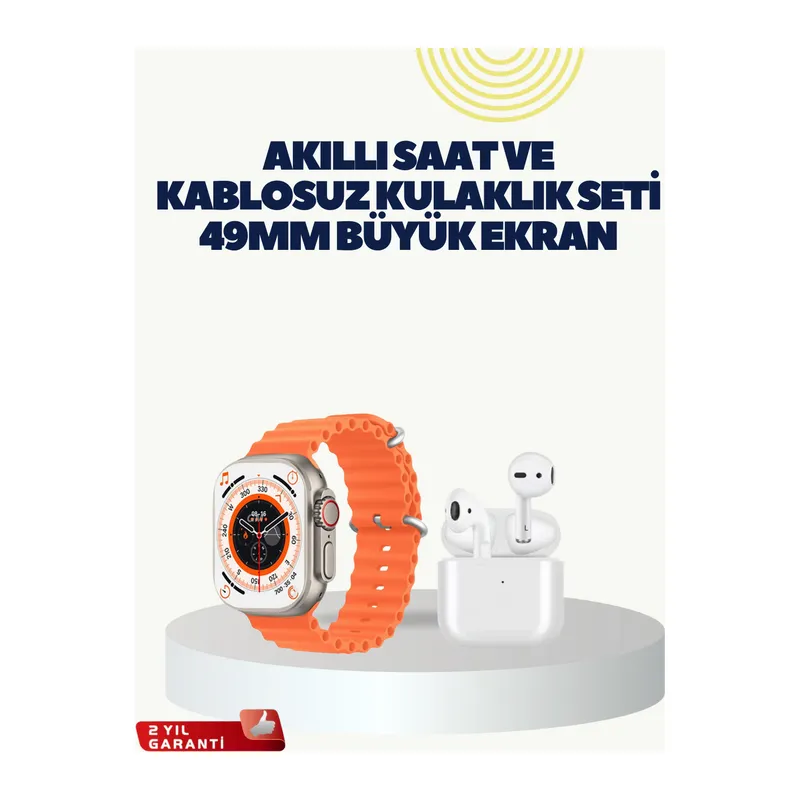 Watch 9 Max Akıllı Saat Kulaklık Seti Sağlık Takipli 45 mm Geniş Ekran