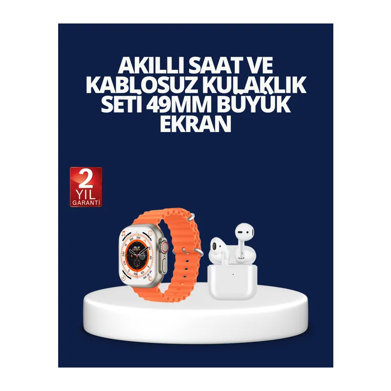 Watch 9 Max Akıllı Saat ve Kablosuz Kulaklık Seti 2 Kordonlu Sesli Görüşme Özellikli