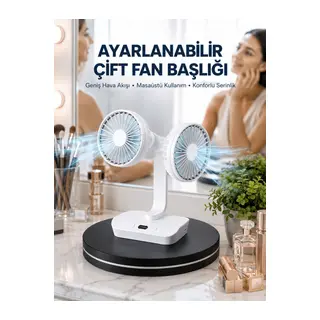 Ayarlanabilir Hızlı Çift Başlıklı Masaüstü Fan – Gece Lambalı Serinletici