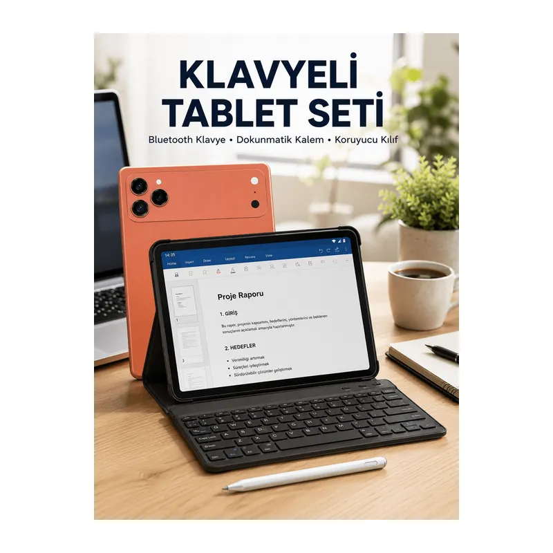 Klavyeli Tablet PC Kalem Kılıf ve Ekran Koruyucu Hediyeli Android Set