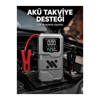 Taşınabilir Araç Akü Takviye ve Hava Kompresörü Powerbank Özellikli