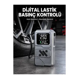 12.000 mAh Akü Takviye Destekli LED Işıklı Araç Kompresörü