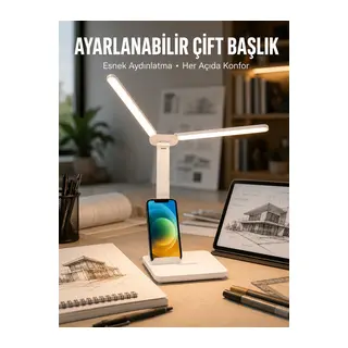 Ayarlanabilir Kısılabilir LED Masa Lambası | Entegre Kalemlik ve Telefon Tutucu Özellikli Yeni Nesil