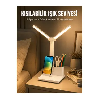 Kısılabilir LED Masa Lambası – Kalemlik, Telefon Standı ve Okuma Işığı Bir Arada Yeni Nesil