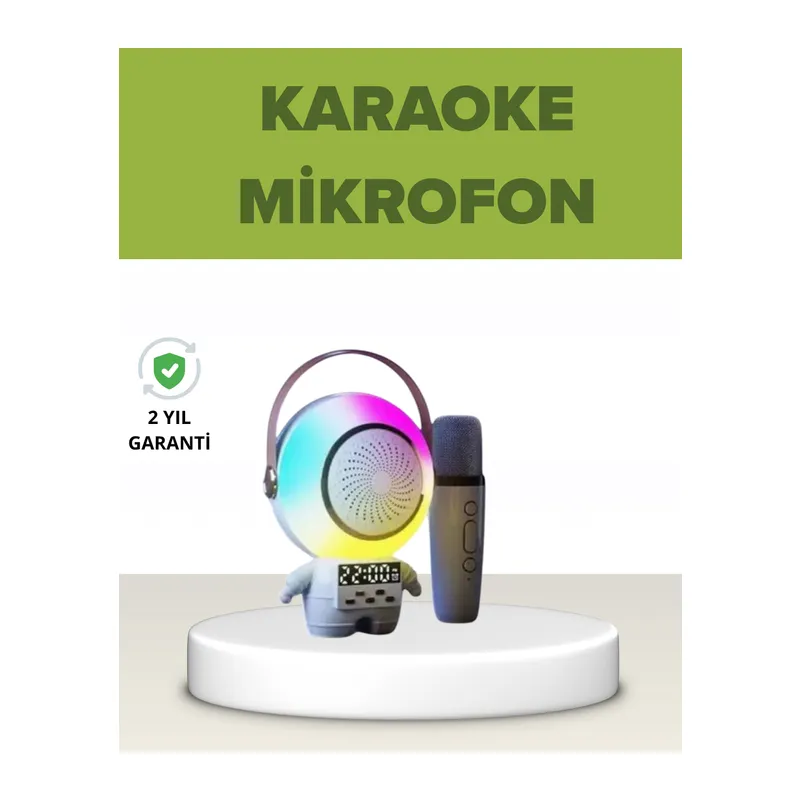 Astronot Tasarımlı Bluetooth Speaker ve Kablosuz Mikrofon Karaoke Seti