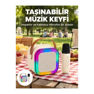 Kablosuz Karaoke Mikrofon Hoparlör Seti Güçlü Ses Çıkışı Yeni Nesil