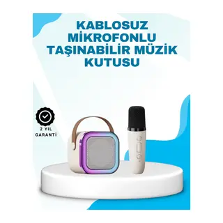 Karaoke Mikrofon Hoparlör Seti Bluetooth Kablosuz Taşınabilir