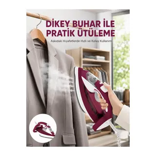Yeni Nesil Kırmızı Buharlı Ütü 2200 Watt Seramik Tabanlı Yüksek Buhar Gücü
