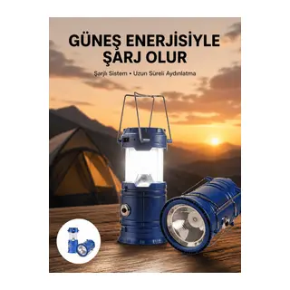 Kamp Feneri Şarj Edilebilir Güneş Enerjili Işıldak USB Şarjlı