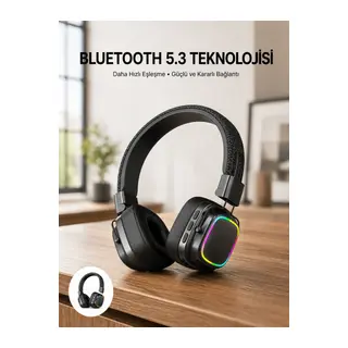 Renkli Işık Efektli Bluetooth 5.3 Müzik Kulaklığı Yeni Nesil