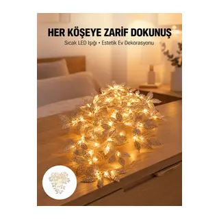 Yaprak Şekilli Gümüş LED Işık Pilli Dekoratif Aydınlatma
