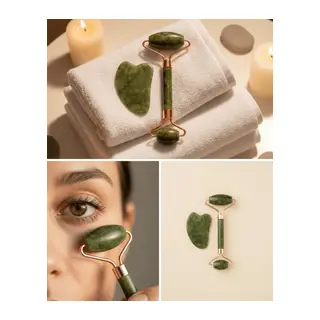 Yeşim Taşı Yüz Bakım Seti Çift Başlıklı Roller ve Gua Sha