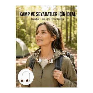 Asılabilir Mini Boyun Fanı | 1000mAh Şarjlı, Turbo Güçlü Rüzgar Yeni Nesil