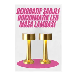 Altın Rengi Masa ve Gece Lambası Dokunmatik Şarjlı Masa Lambası