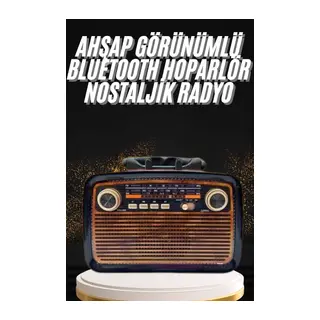 Nostaljik Görünümlü Ahşap Radyo TF SD USB Girişli Led Fener Işıklı
