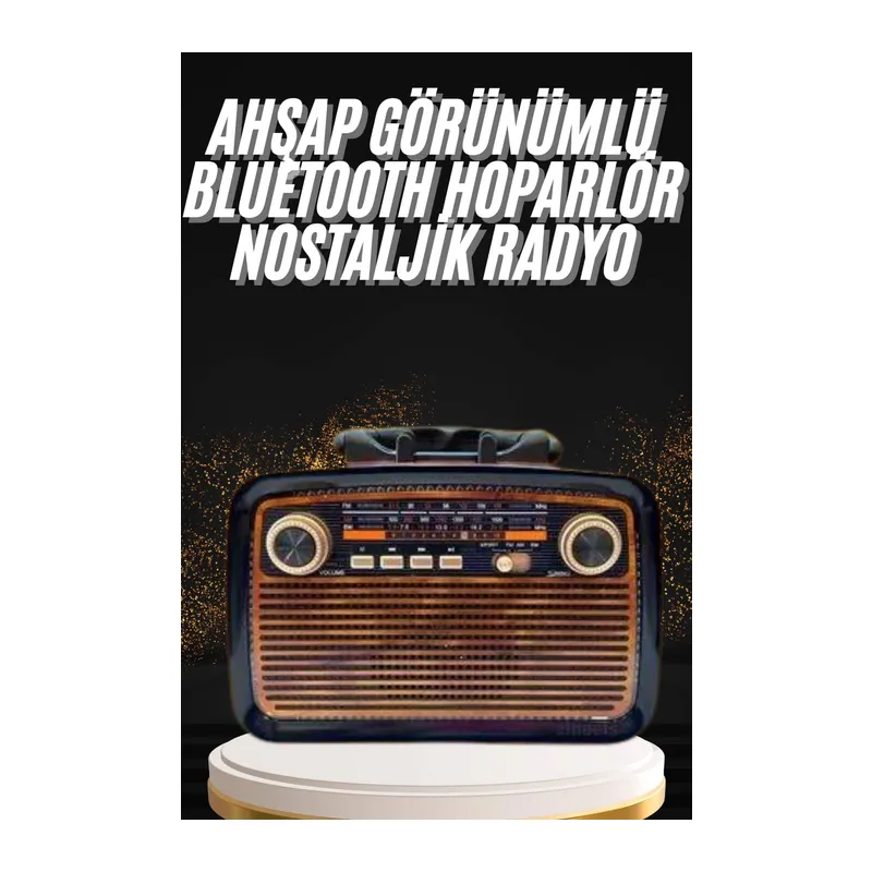 Nostaljik Görünümlü Ahşap Radyo TF SD USB Girişli Led Fener Işıklı