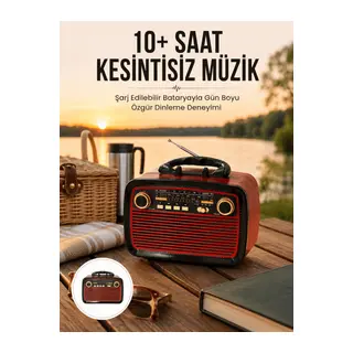 Bluetooth Hoparlör Ahşap Renk Vintage Işıklı Nostaljik Radyo Fm Ahşap Görünümlü Yeni Nesil