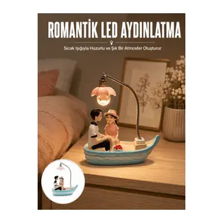 Romantik Sandal Üzerinde Çift Figürü LED Gece Lambası Masa Dekoru Yeni Nesil