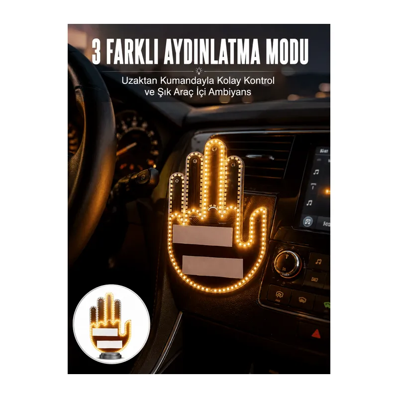 Uzaktan Kumandalı El Orta Parmak Led Araç Camına Özel Yeni Nesil