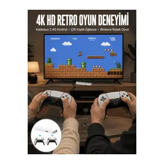 3D Çift Oyun Kollu 4K HD Ekran Nostaljik 20.000 Oyunlu Beyaz Game Box Yeni Nesil
