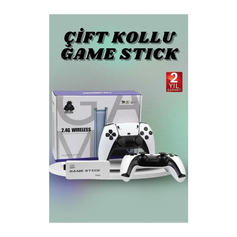 Çift Oyun Kollu 4K HD Ekran Nostaljik 20.000 Oyunlu Beyaz Game Stick